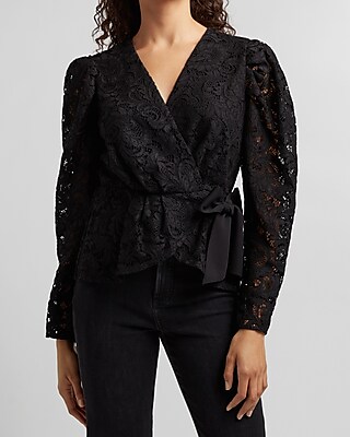 Lace Wrap Front Bow Top | Express